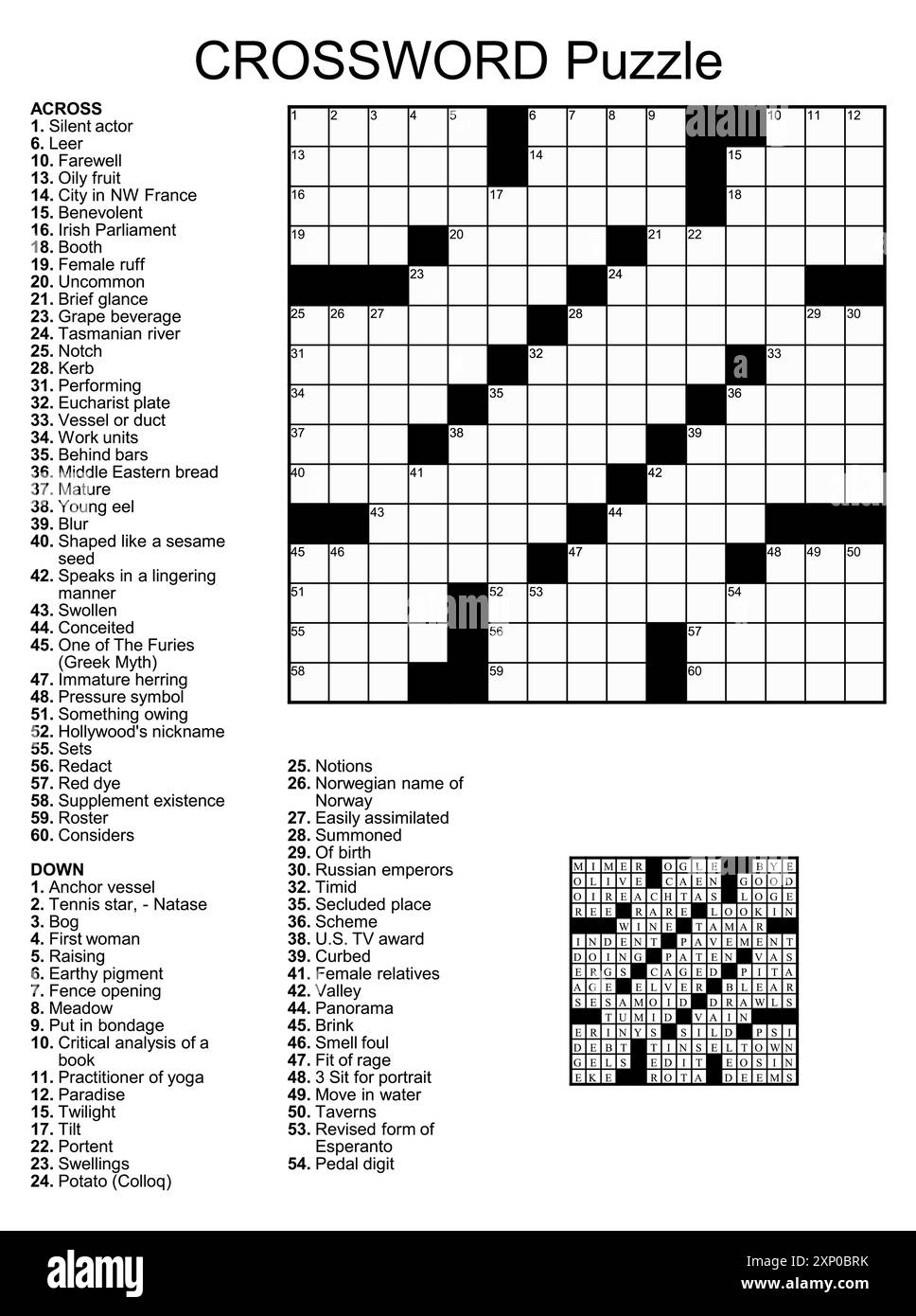 American Style Crossword Puzzle With A 15 X 15 Grid Includes Blank Crossword Grid Clues And Solution Stock Vector Image Art Alamy