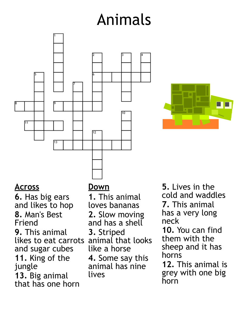 Animal Crossword Easy WordMint