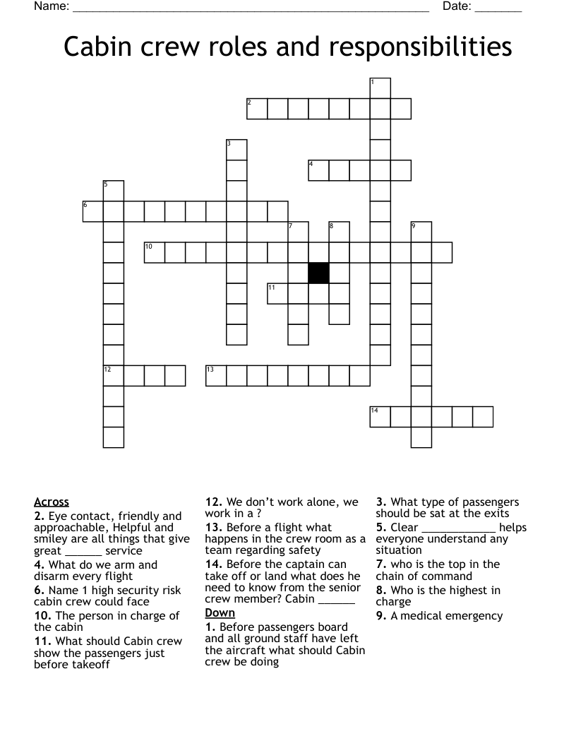 Cabin Crew Roles And Responsibilities Crossword WordMint