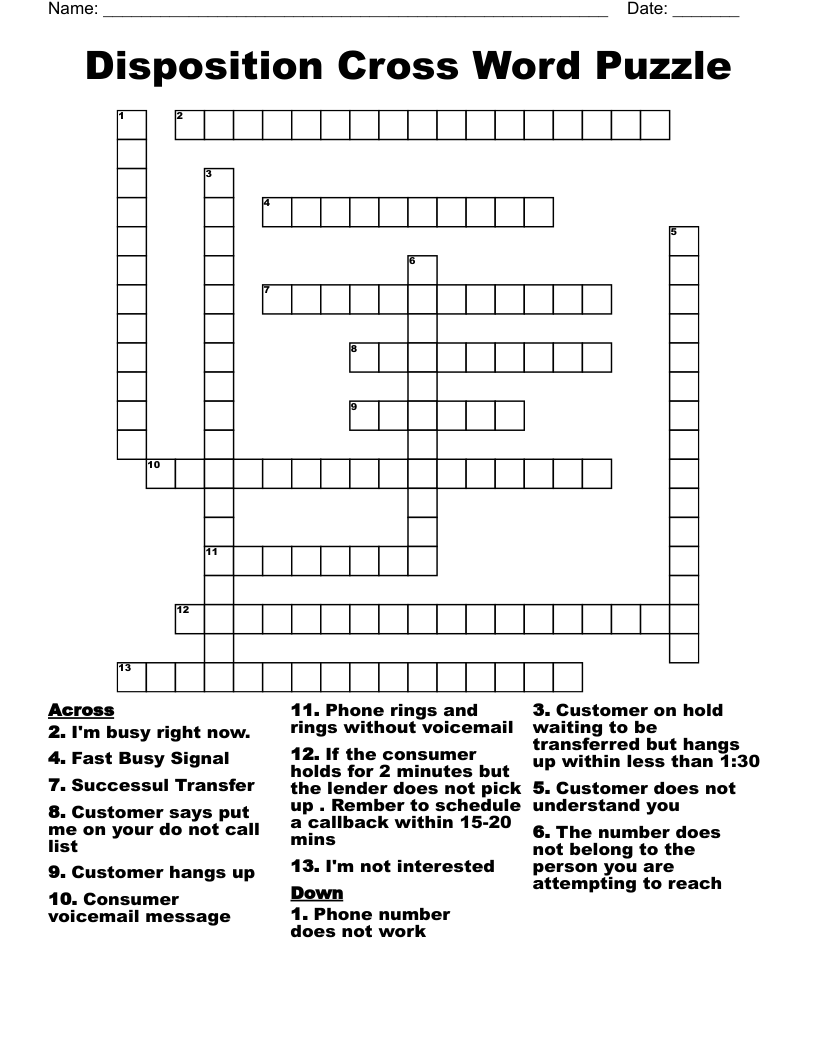 Disposition Cross Word Puzzle WordMint