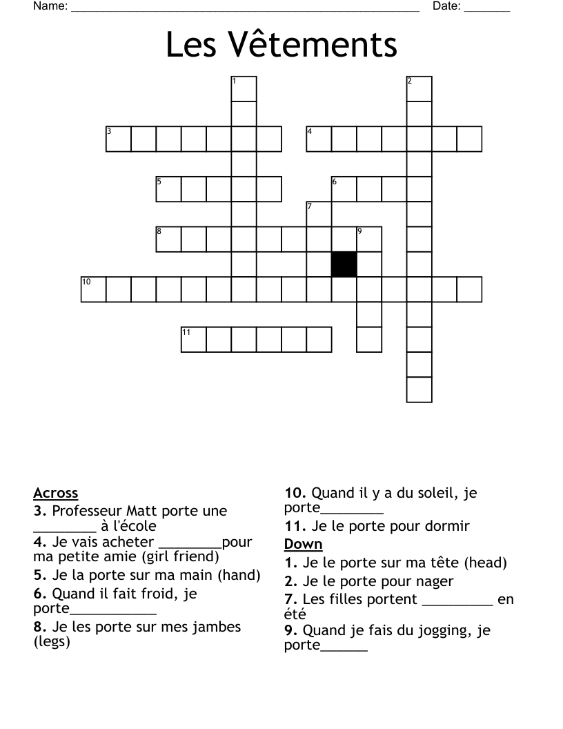 Les V tements Crossword WordMint