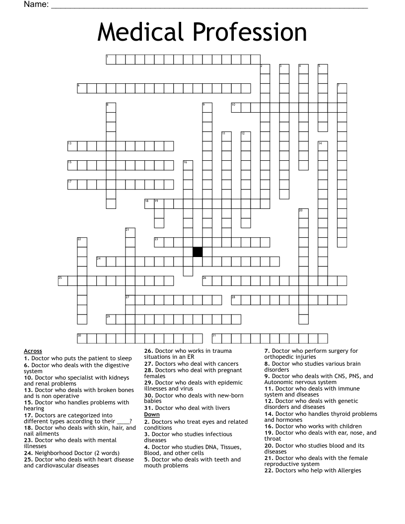 Medical Profession Crossword WordMint