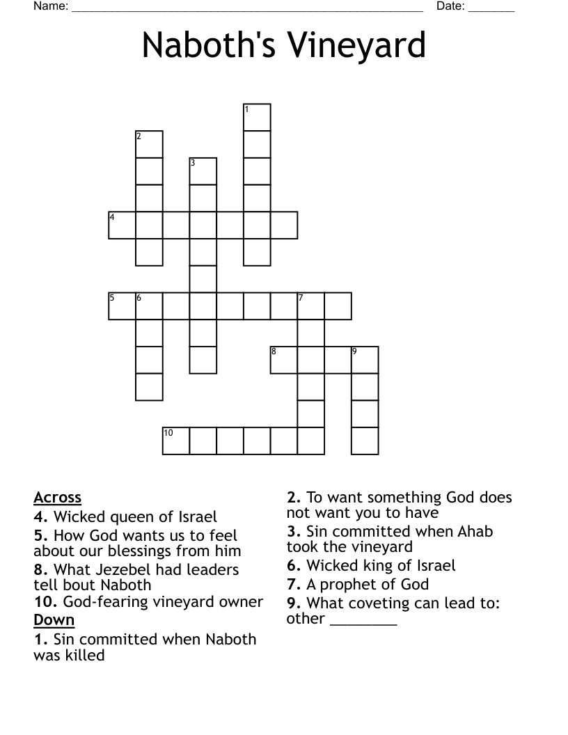 Naboth s Vineyard Crossword WordMint