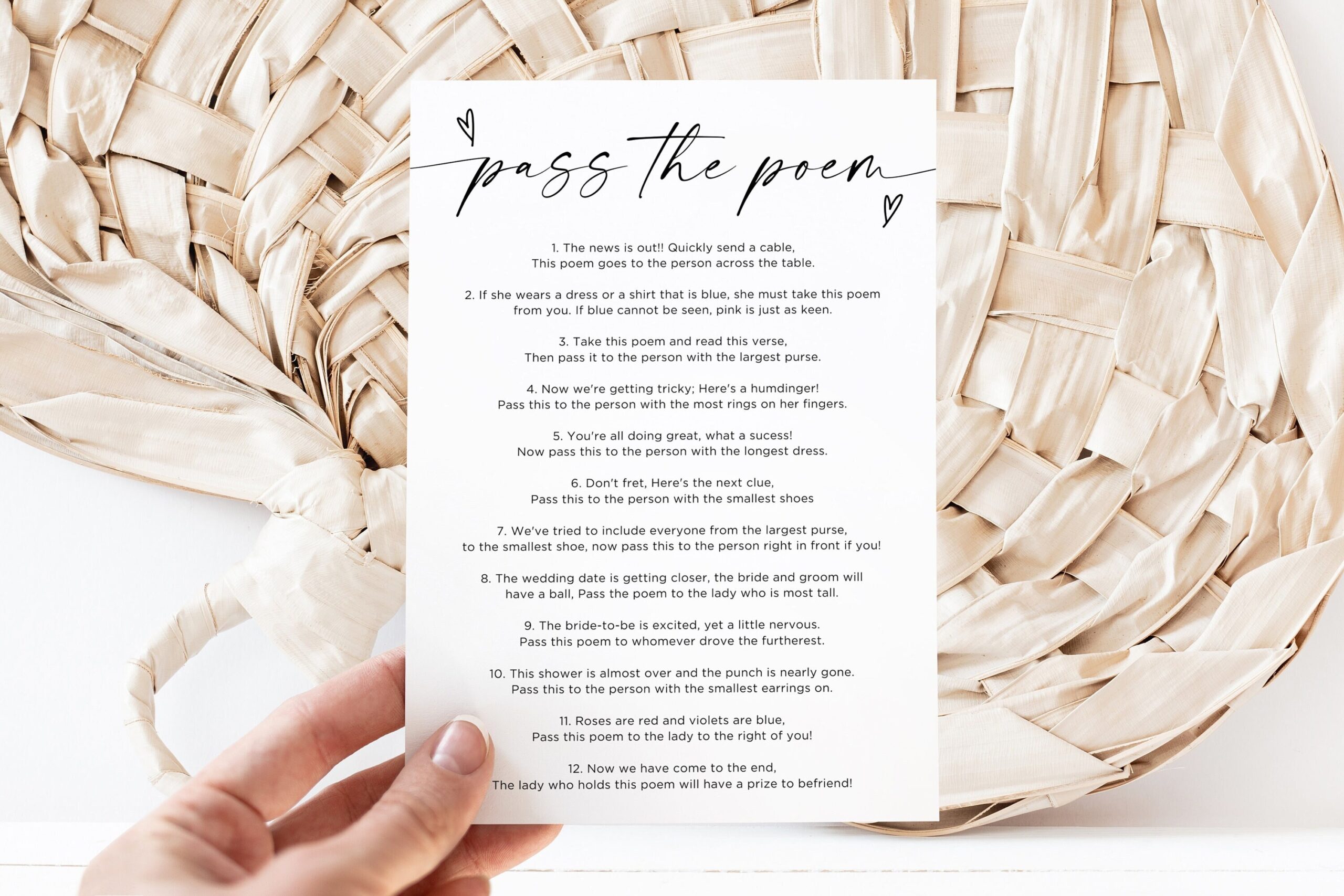 Pass The Poem Bridal Shower Game Minimalist Bridal Shower Game Pass The Gift Poem Pass The Prize Game Card Gift Passing Poem Canva Edit Etsy