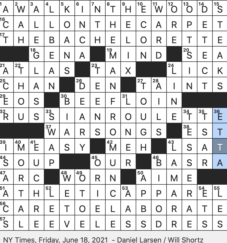 Rex Parker Does The NYT Crossword Puzzle Delilah Player In 1949 s Samson And Delilah FRI 6 18 21 Johnny With 10 World Series Of Poker Bracelets Mother Of The Four Winds