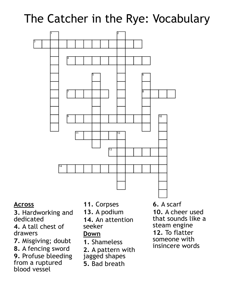 The Catcher In The Rye Vocabulary Crossword WordMint