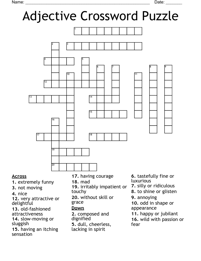 Adjective Crossword Puzzle WordMint Adjective Crossword Puzzle WordMint