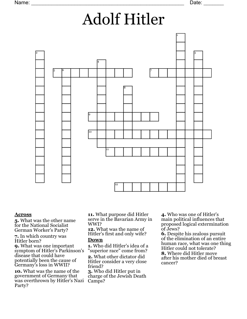 Adolf Hitler Crossword WordMint