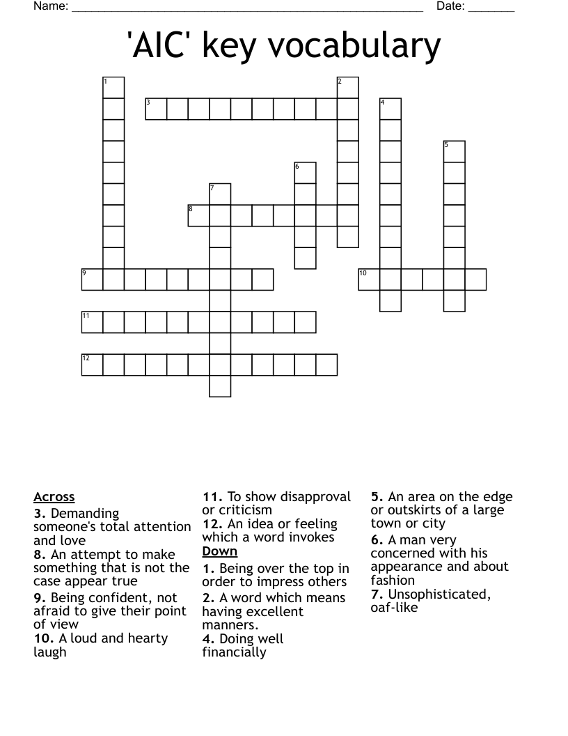 AIC Key Vocabulary Crossword WordMint