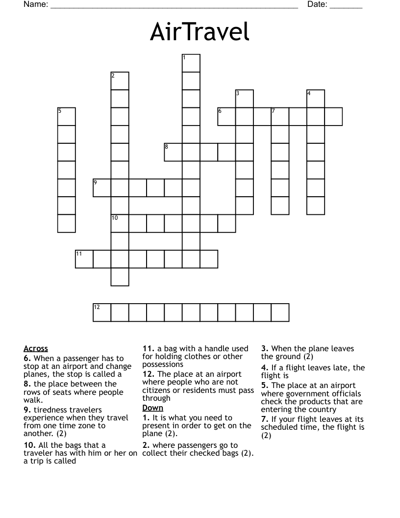 AirTravel Crossword WordMint AirTravel Crossword WordMint