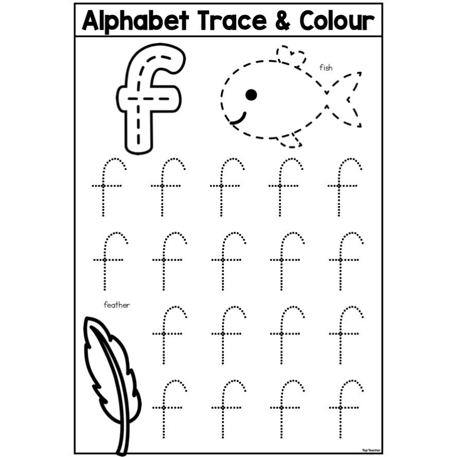 Alphabet Trace Colour Worksheet Letter F Top Teacher