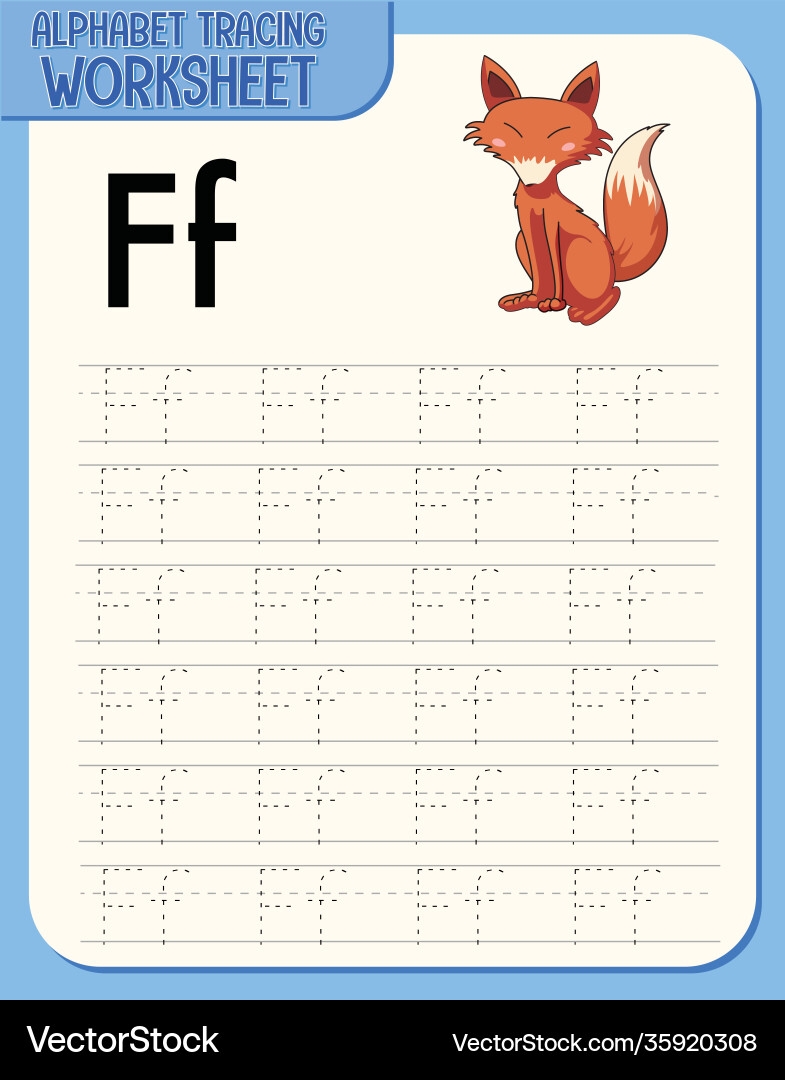 Alphabet Tracing Worksheet With Letter F Royalty Free Vector VectorStock