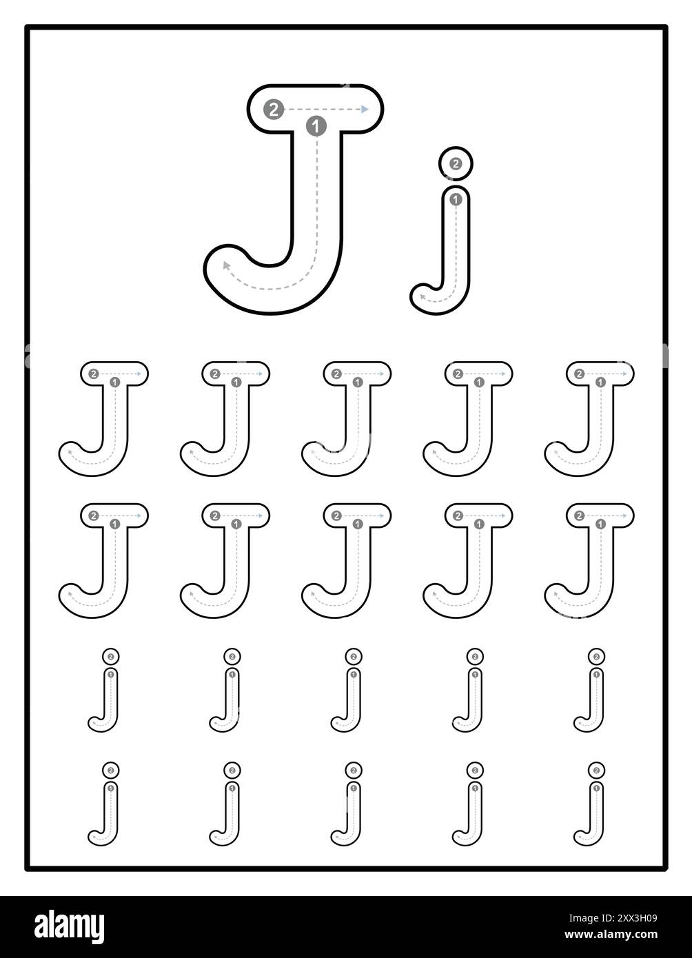 Alphabet Tracing Worksheets For Kids With Uppercase And Lowercase Letter Practice Pages Letter J Stock Vector Image Art Alamy