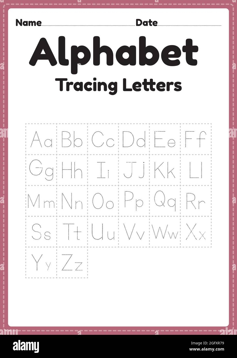 Alphabet Worksheets For Kindergarten Tracing Letters For Preschool Kids For Handwriting Practice And Educational Activities In A Printable Page Stock Vector Image Art Alamy
