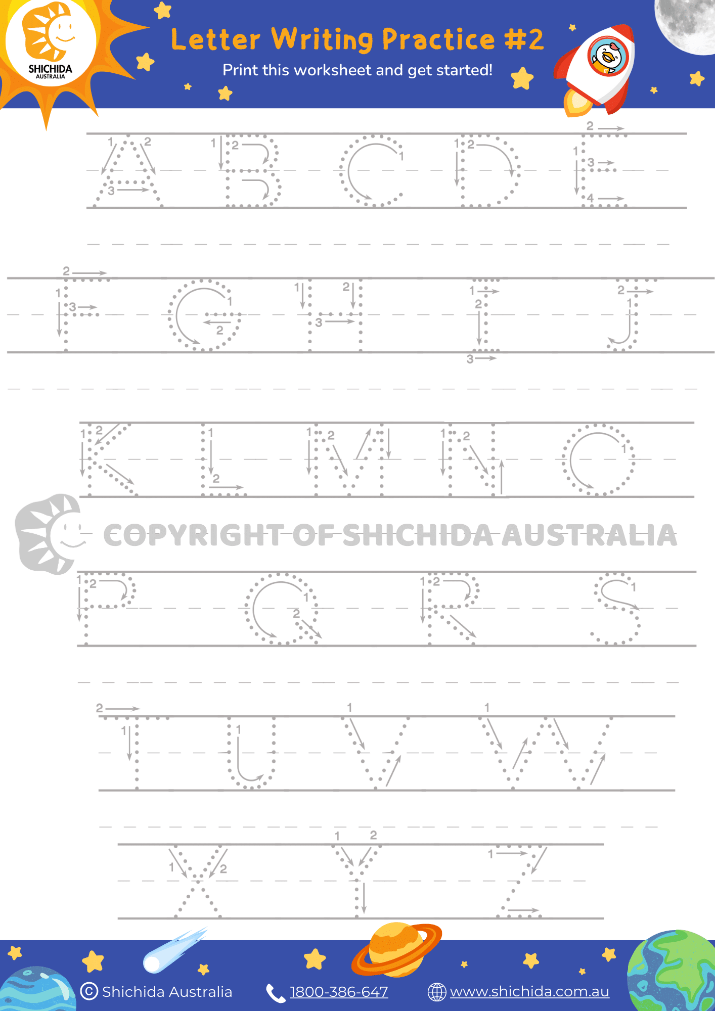 alphabet writing practice sheets