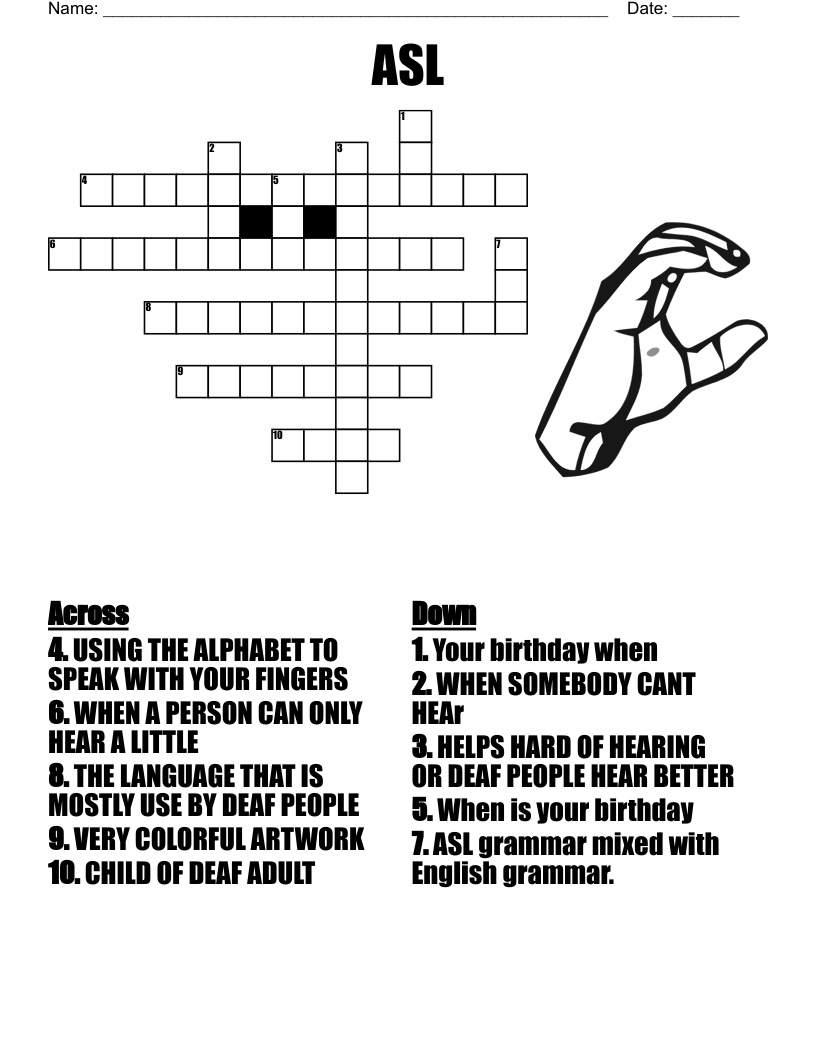American Sign Language Club work Sheet Bingo Cards WordMint