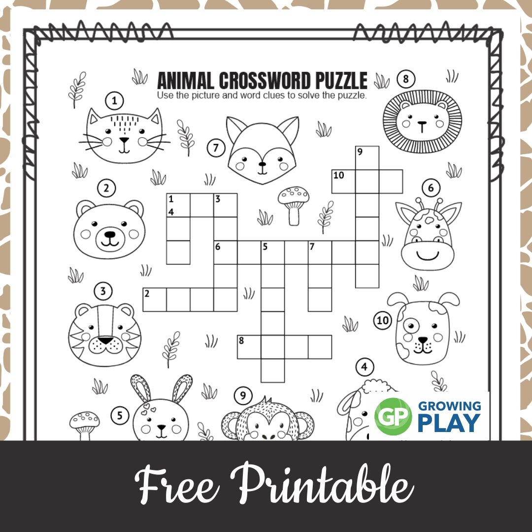 Animal Crossword Puzzle Free Printable Growing Play