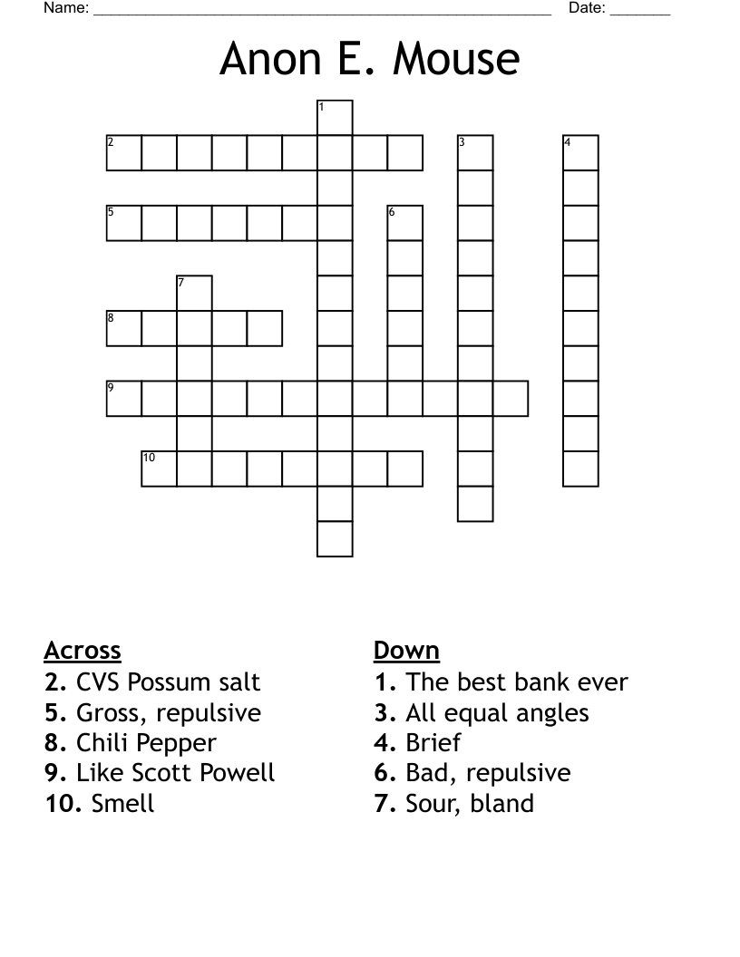 Anon E Mouse Crossword WordMint