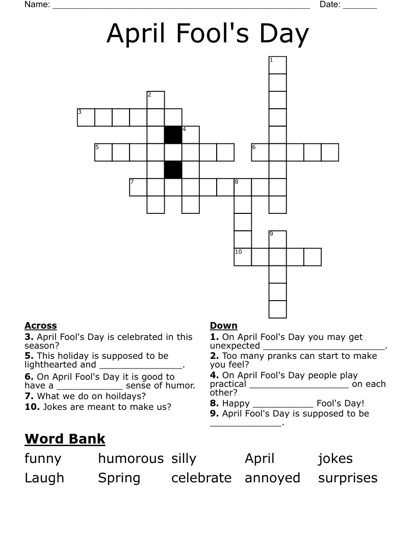 April Fool s Day Crossword WordMint April Fool s Day Crossword WordMint