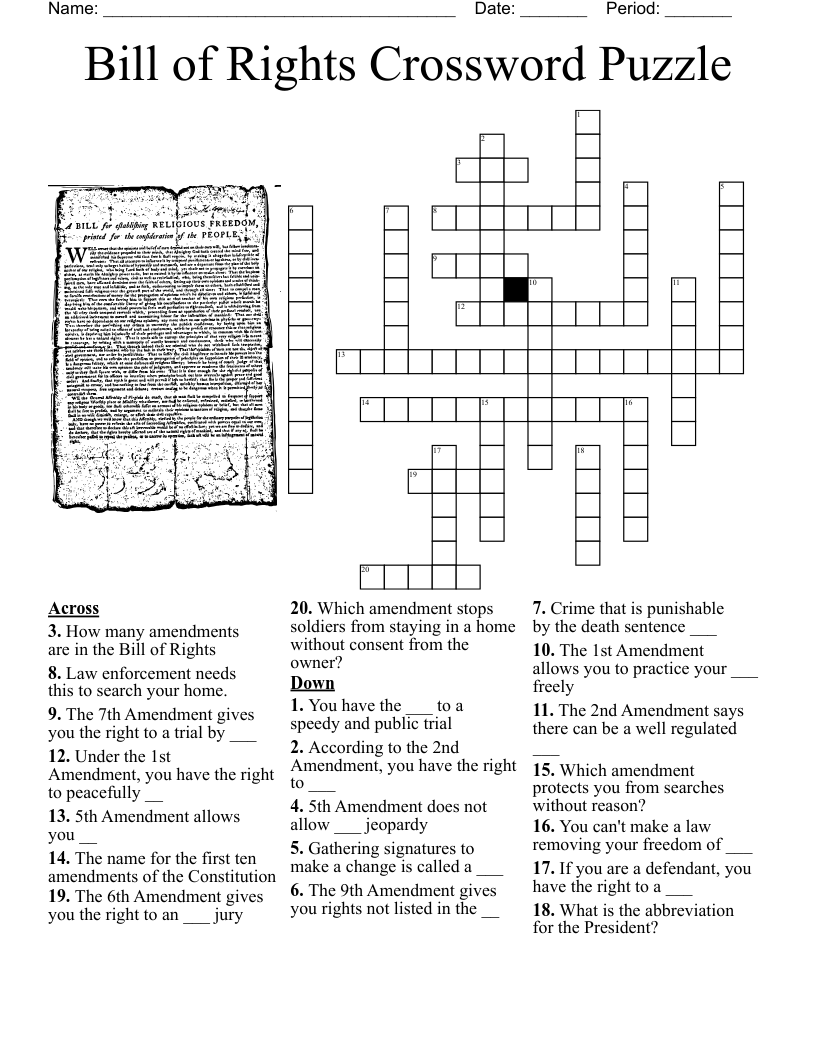 Bill Of Rights Crossword Puzzle WordMint
