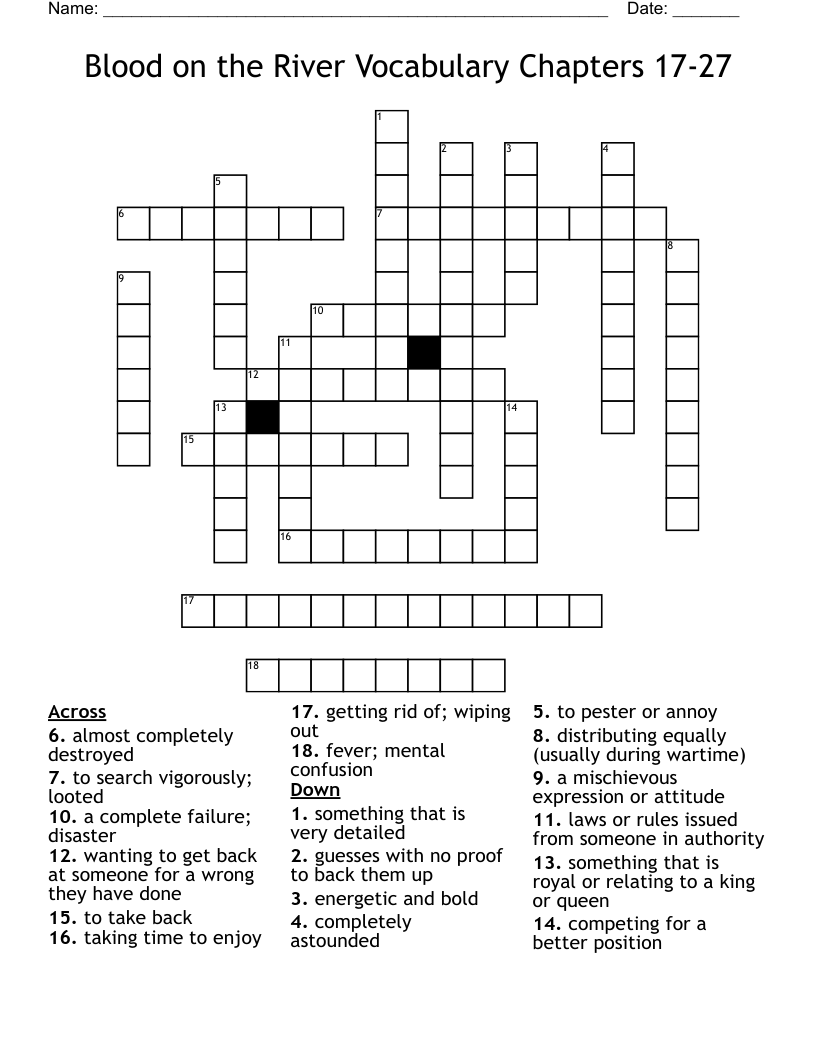Blood On The River Vocabulary Chapters 17 27 Crossword WordMint