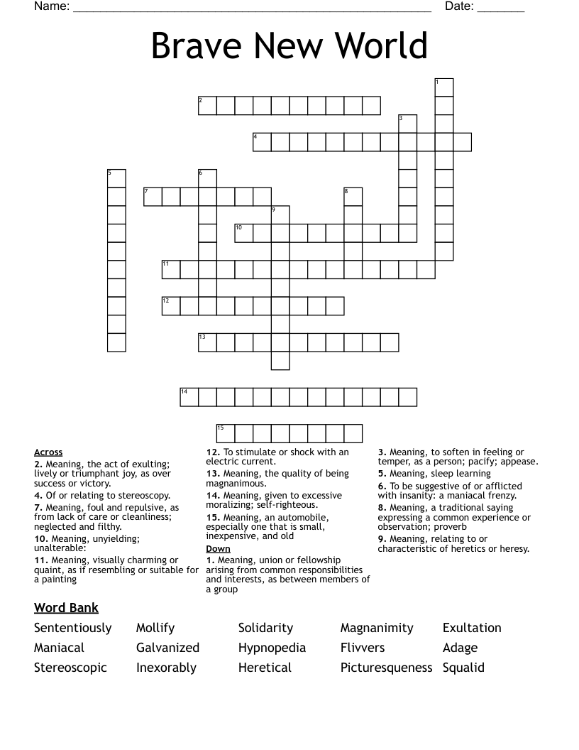 Brave New World Crossword WordMint