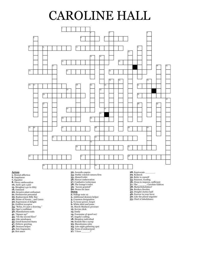 CAROLINE HALL Crossword WordMint CAROLINE HALL Crossword WordMint