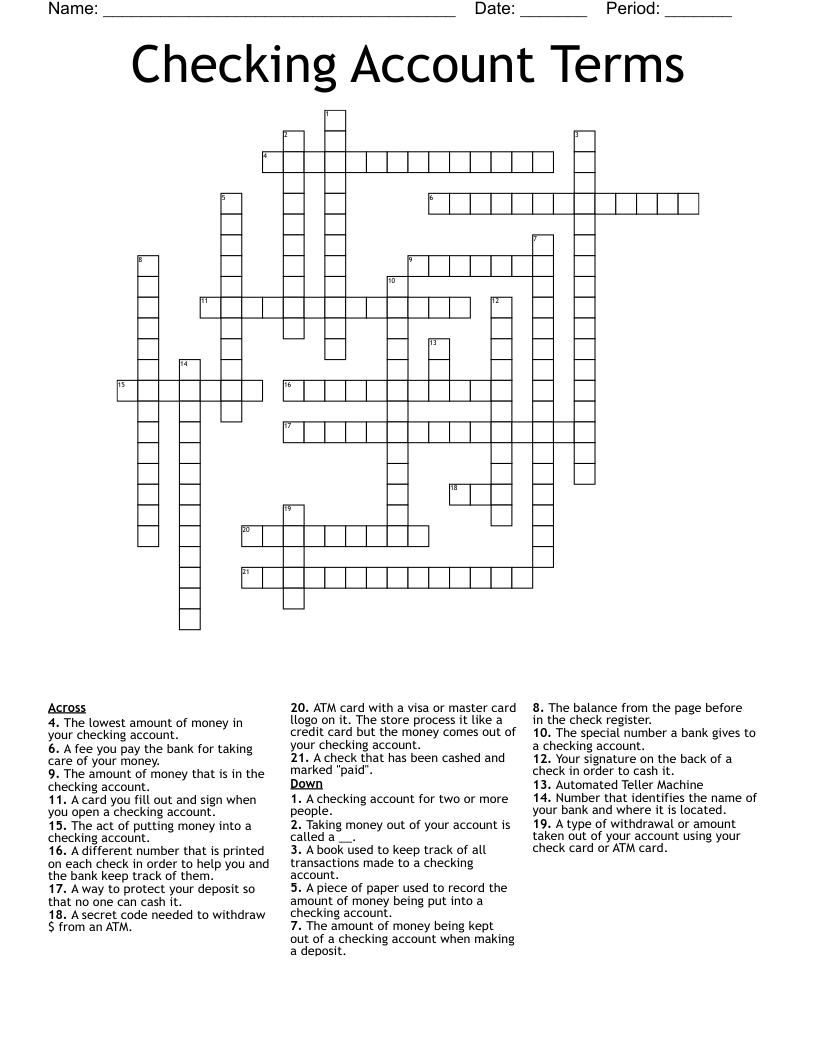 Checking Account Terms Crossword WordMint