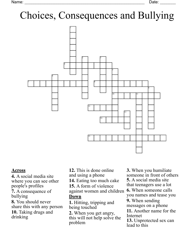 Choices Consequences And Bullying Crossword WordMint Choices Consequences And Bullying Crossword WordMint