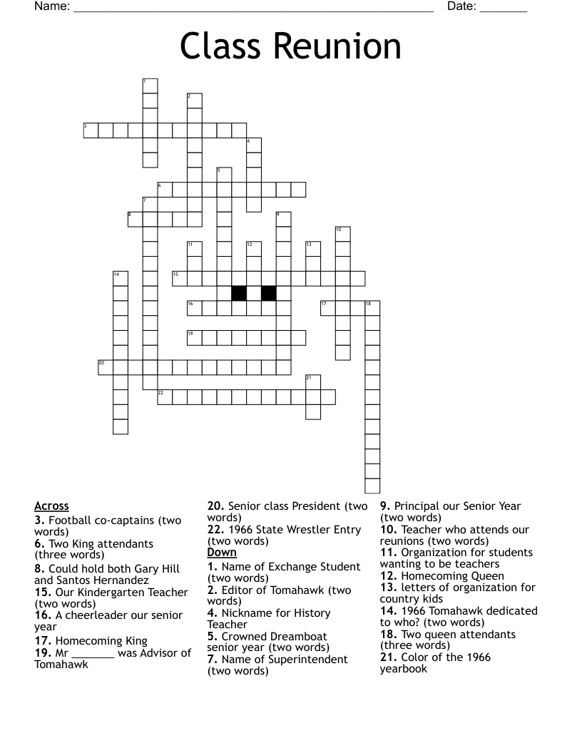 Class Reunion Crossword WordMint Class Reunion Crossword WordMint