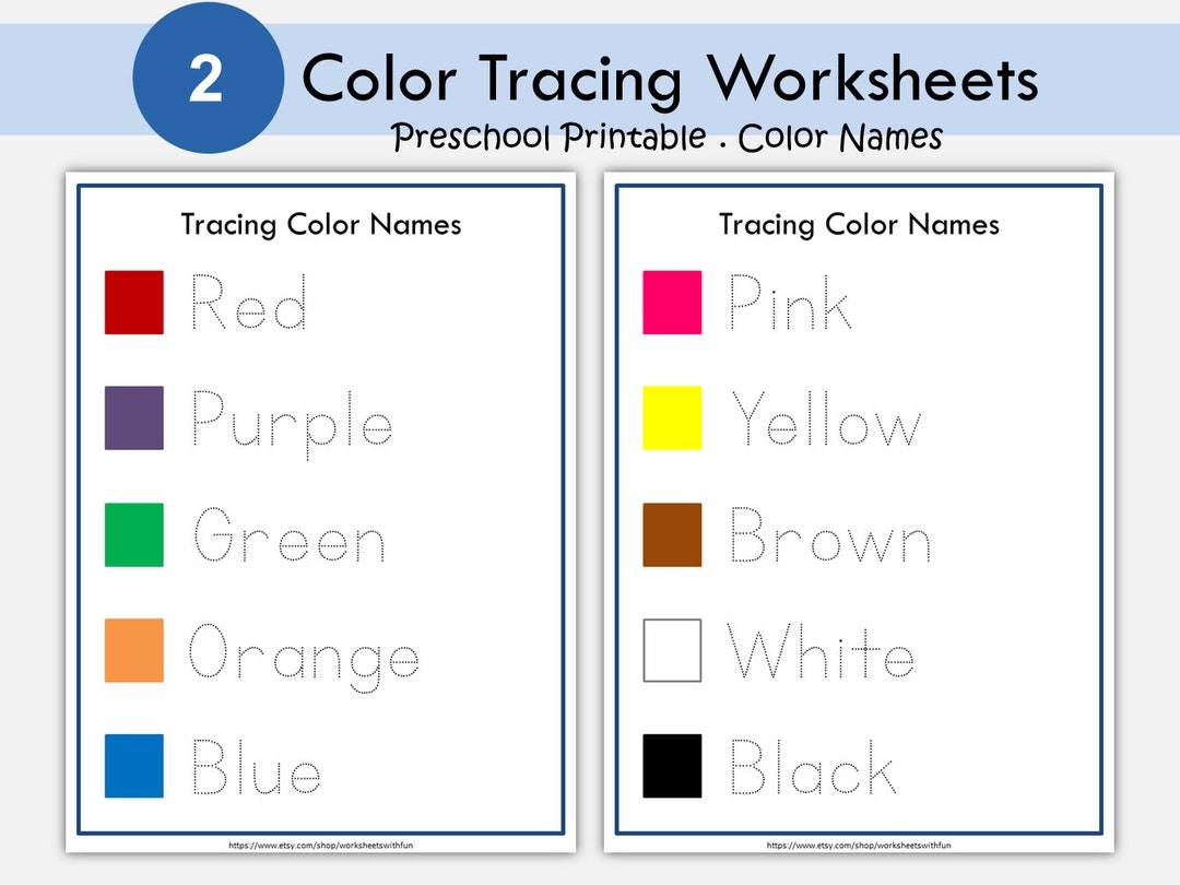 Color Word Tracing Worksheets Preschool Kindergarten Activity PDF Downloadable Printable Resource Etsy
