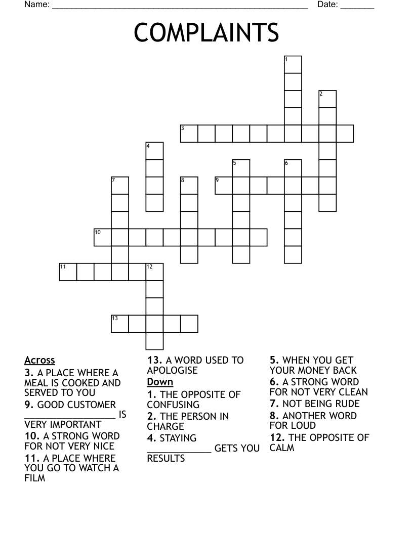 Complains Complains Complains Crossword Printable Study Planner
