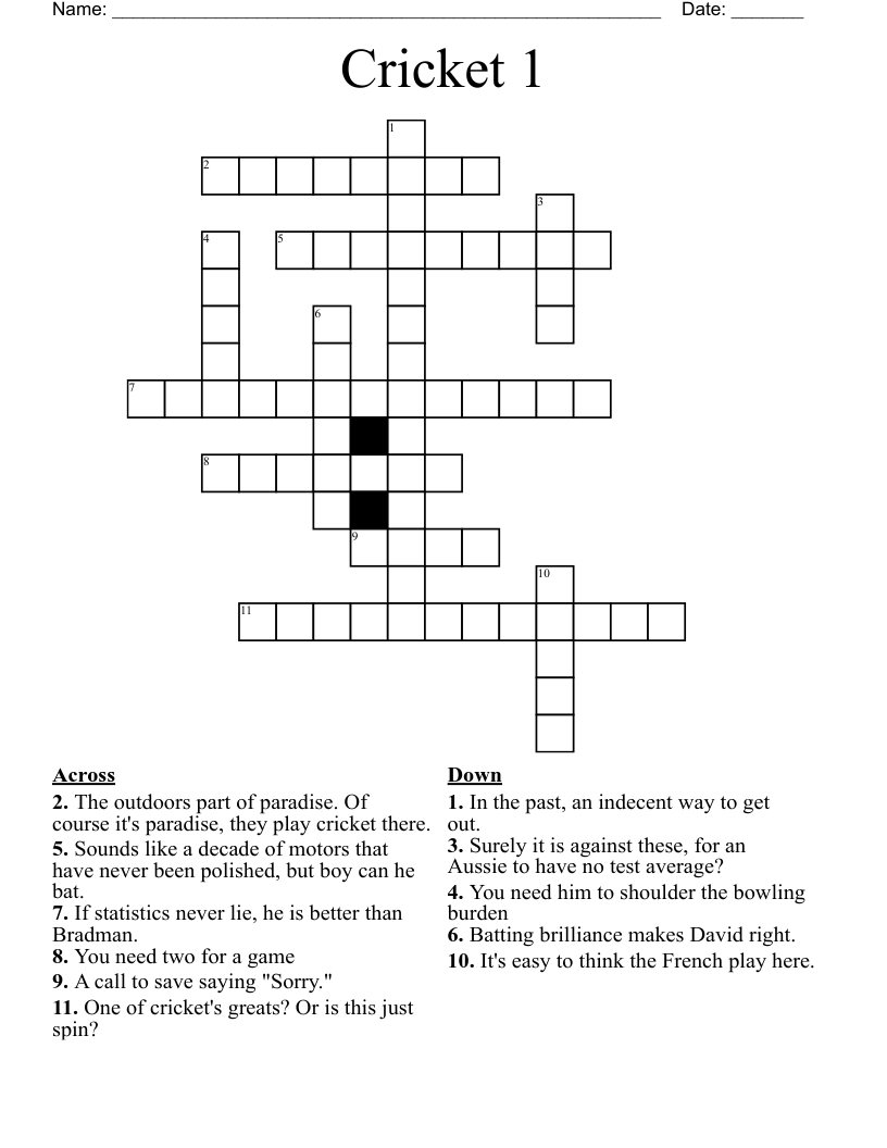 Cricket 1 Crossword WordMint Cricket 1 Crossword WordMint