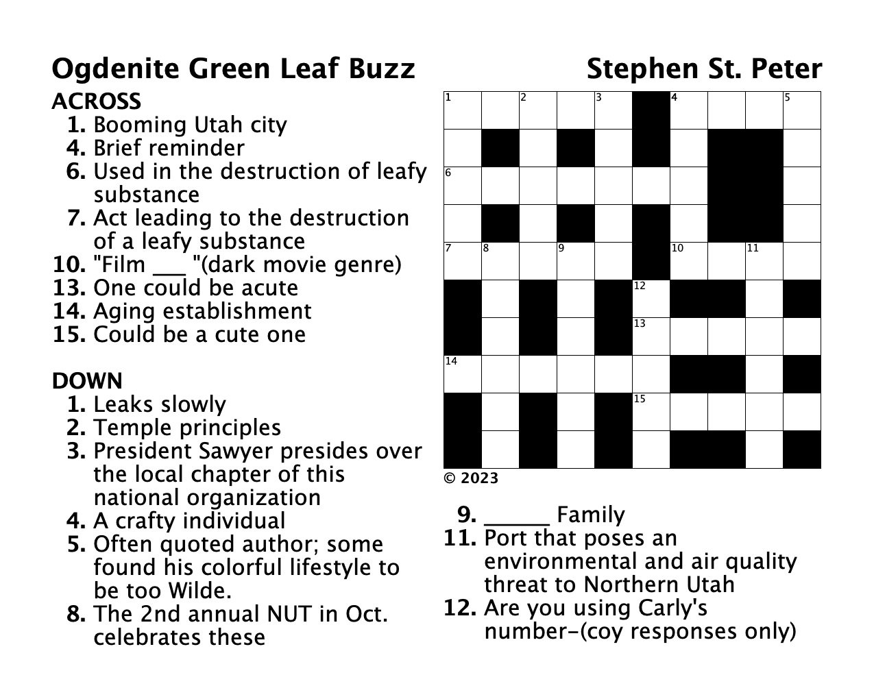 Crossword Puzzle Green Leaf Buzz The Ogdenite Crossword Puzzle Green Leaf Buzz The Ogdenite