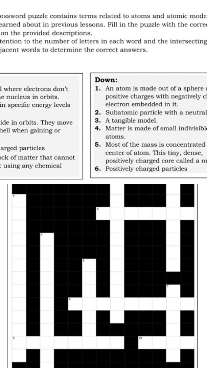Crossword Puzzle On Atoms And Atomic Models Fill In The Crossword Based Crossword Puzzle On Atoms And Atomic Models Fill In The Crossword Based