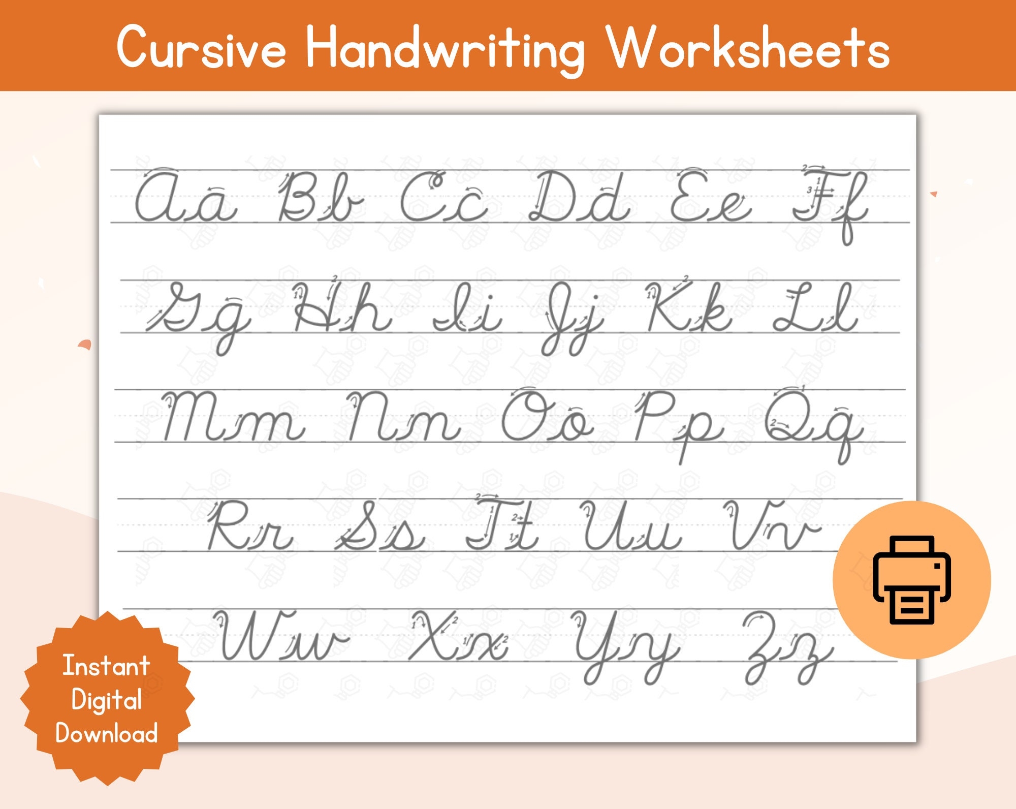 Cursive Alphabet Tracing Worksheet Printable Cursive Alphabet Tracing Worksheet Learn Cursive Handwriting Practice Cursive Alphabet Etsy