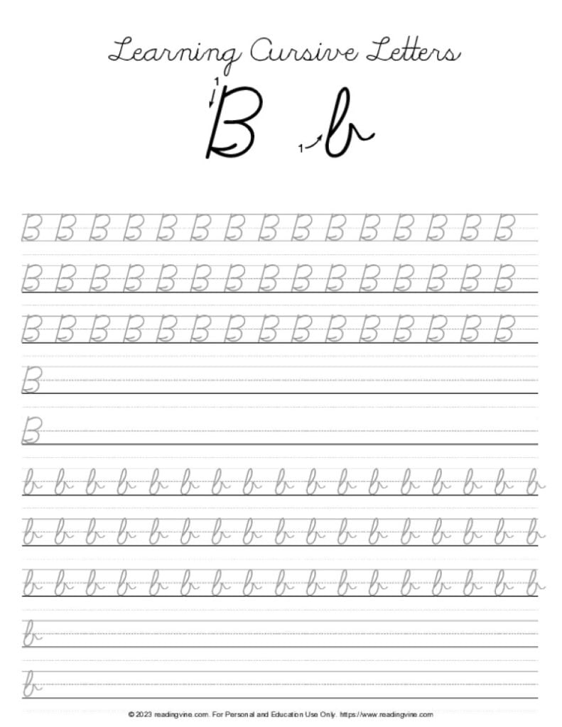 Cursive B Free Printable Practice Worksheets ReadingVine Cursive B Free Printable Practice Worksheets ReadingVine