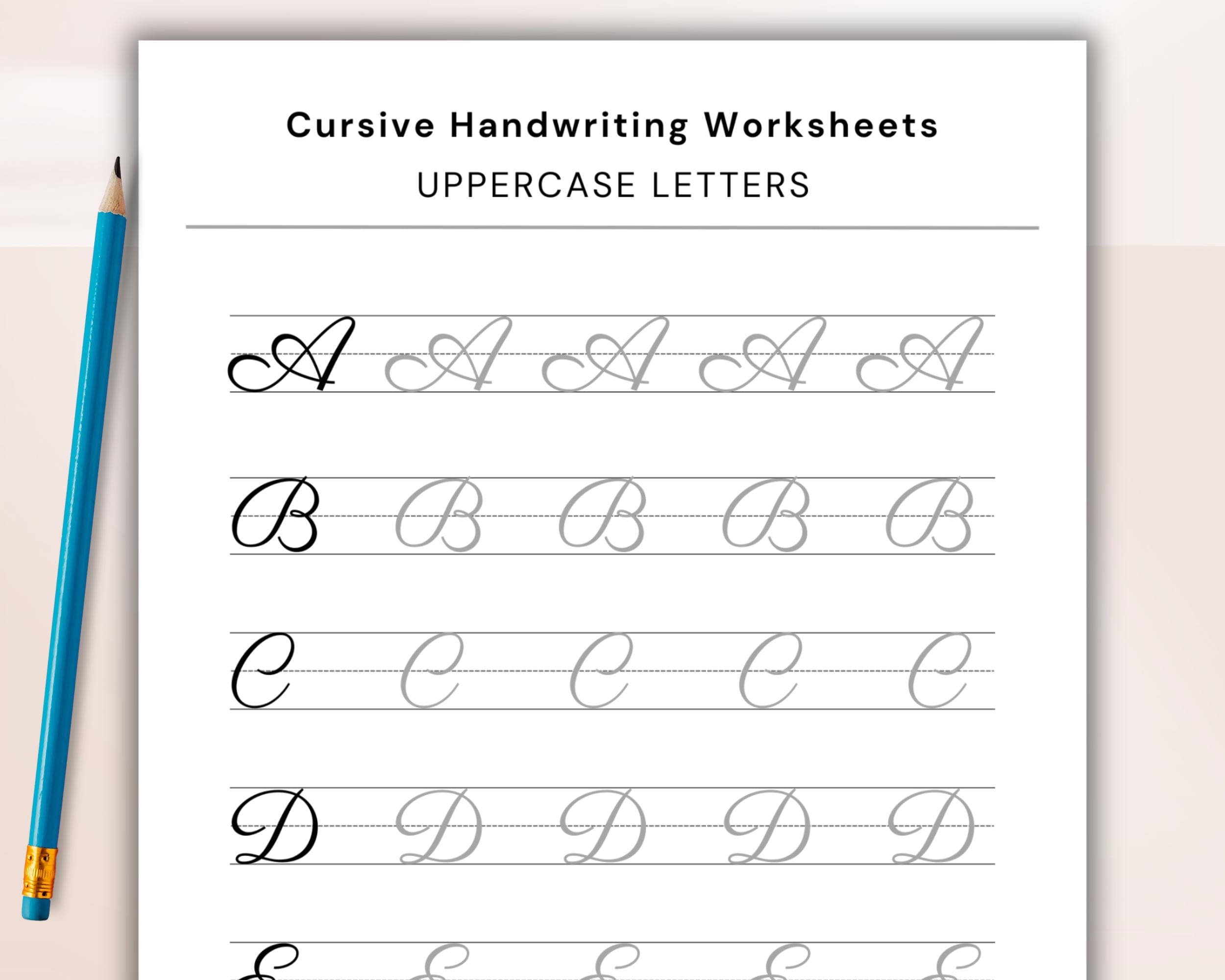 Cursive Handwriting Worksheets Printable Cursive Worksheets Uppercase Lowercase Handwriting Practice Sheets Writing Practice PDF Etsy