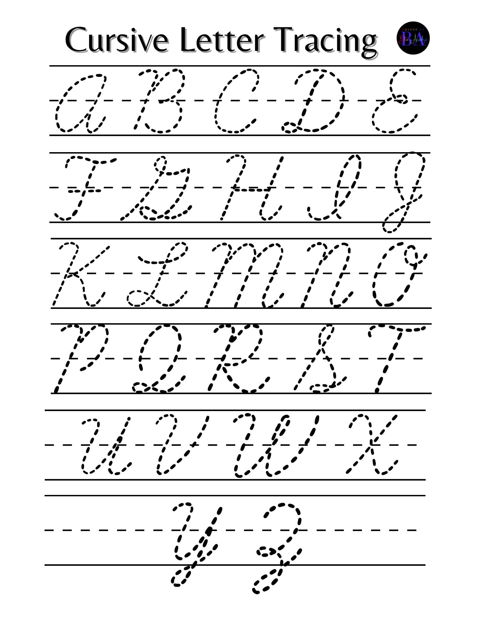 Cursive Letter Tracing Upper Case Etsy Israel