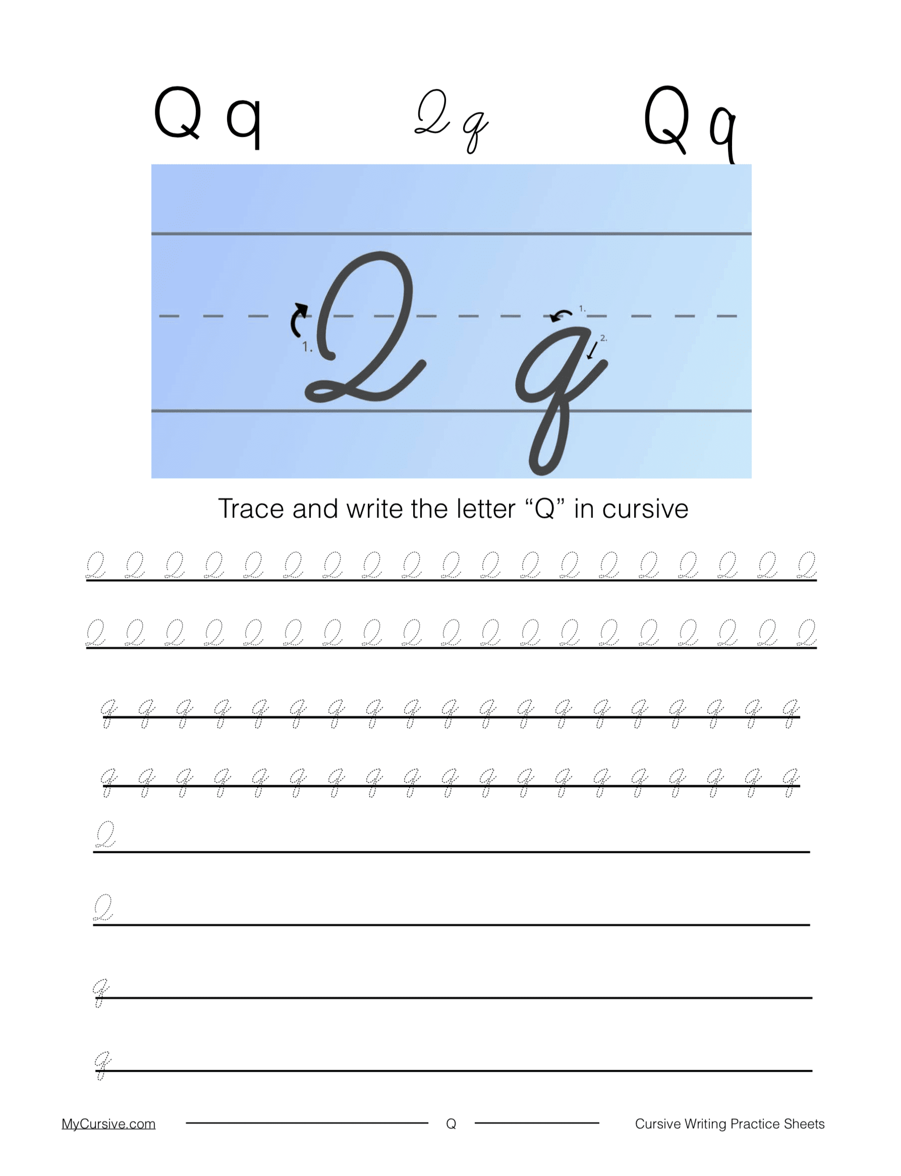 Cursive Q Full Tutorial And Worksheet