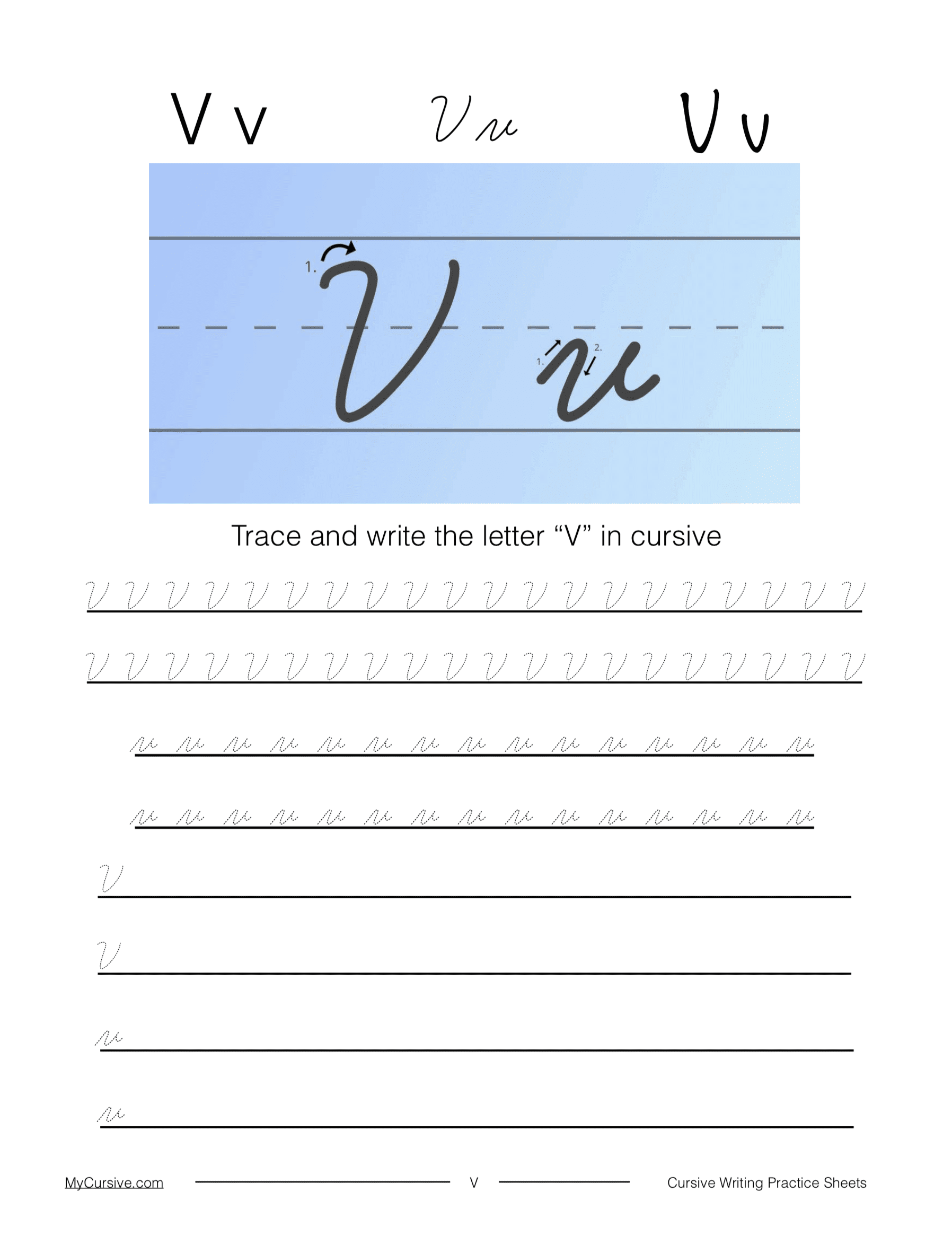 Cursive V Full Tutorial And Worksheet Cursive V Full Tutorial And Worksheet
