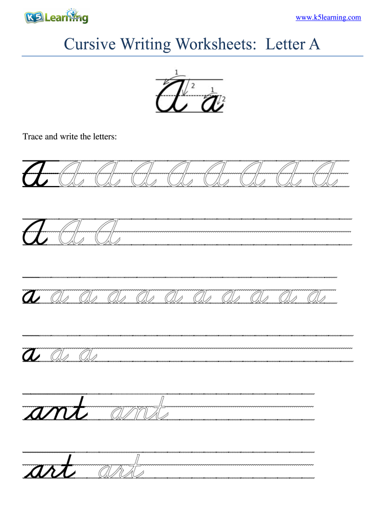 Cursive Writing Worksheet Letter A Fill Out Sign Share Online PdfFiller