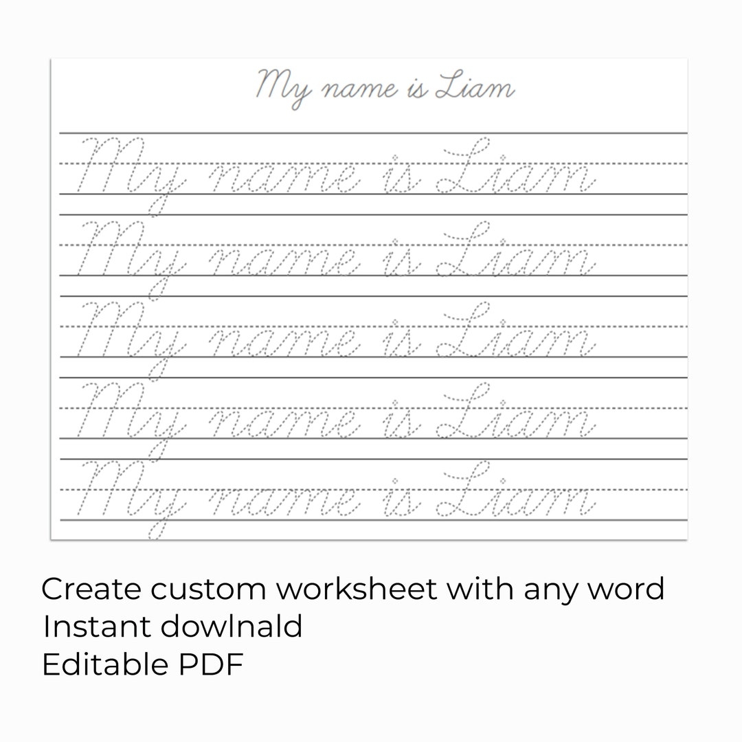 Custom Cursive Name Handwriting Practice Sheet Editable Tracing Worksheet Personalized Writing Skills Printable Learn To Trace And Write Etsy