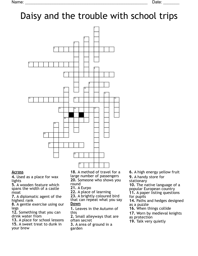 Daisy And The Trouble With School Trips Crossword WordMint Daisy And The Trouble With School Trips Crossword WordMint