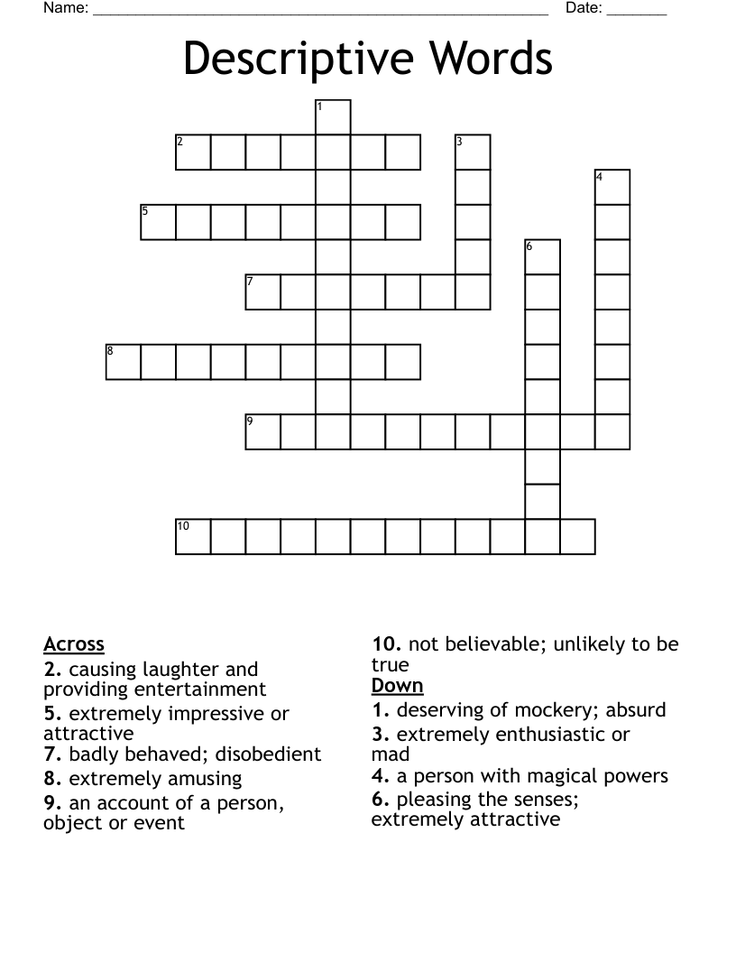 Descriptive Words Crossword WordMint Descriptive Words Crossword WordMint