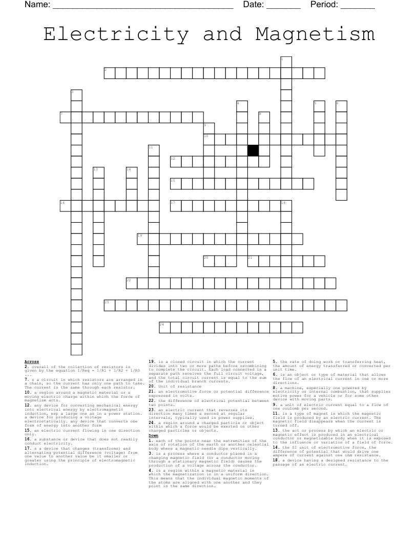 Electricity And Magnetism Crossword WordMint Electricity And Magnetism Crossword WordMint
