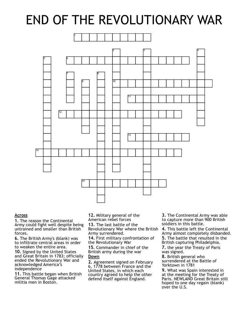 END OF THE REVOLUTIONARY WAR Crossword WordMint END OF THE REVOLUTIONARY WAR Crossword WordMint