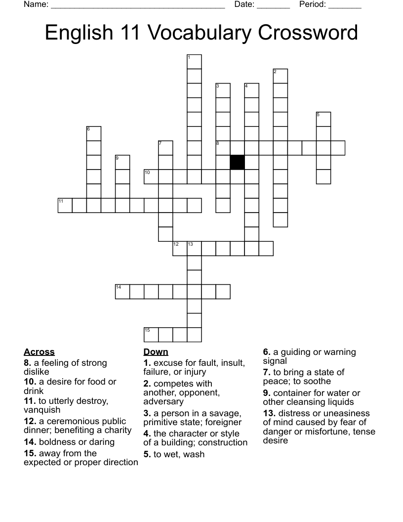 English 11 Vocabulary Crossword WordMint