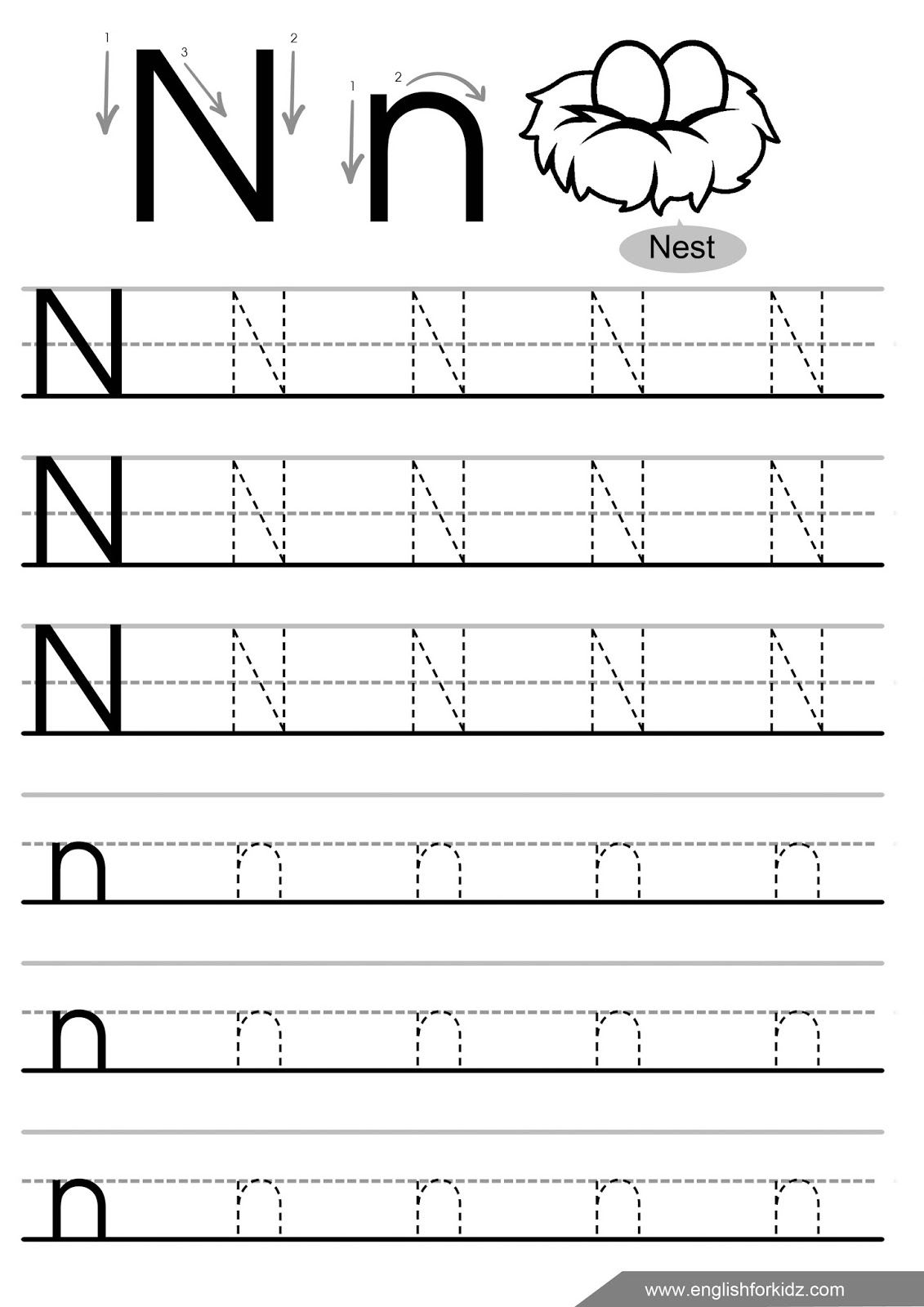 letter n tracing worksheet