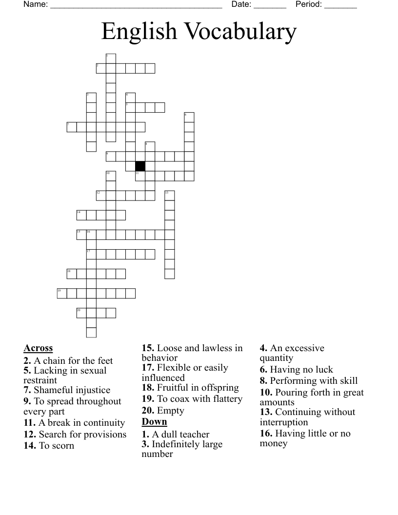 English Vocabulary Crossword WordMint English Vocabulary Crossword WordMint